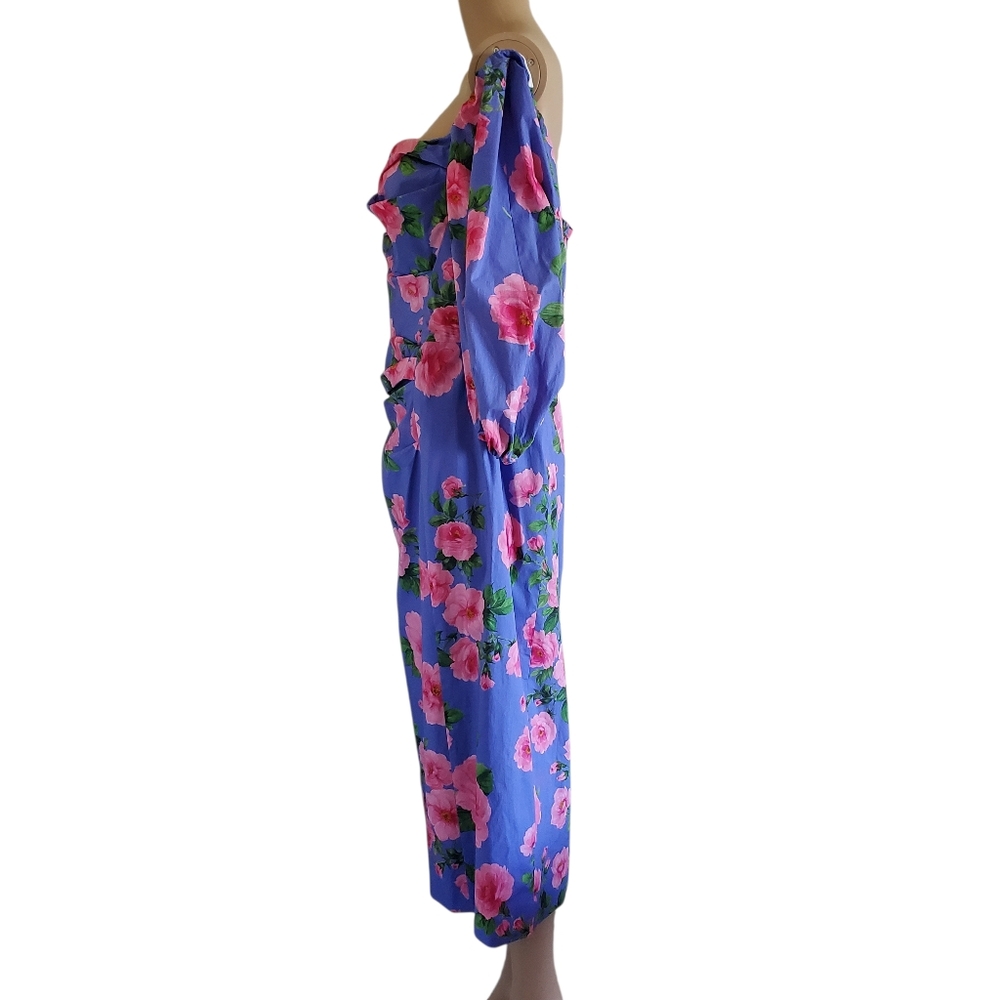 NWT Carolina Herrera Floral Print Ruched Midi Dress (US 12) - Picture 5 of 12